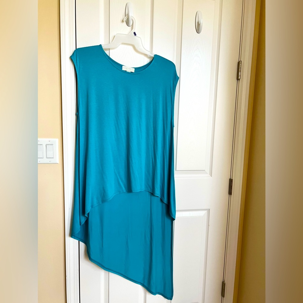Cap Sleeve Asymmetric Dark Turquoise Dress/Top.